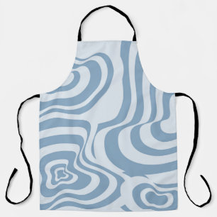 Blue Retro Swirl Groovy Y2K Pattern  Apron