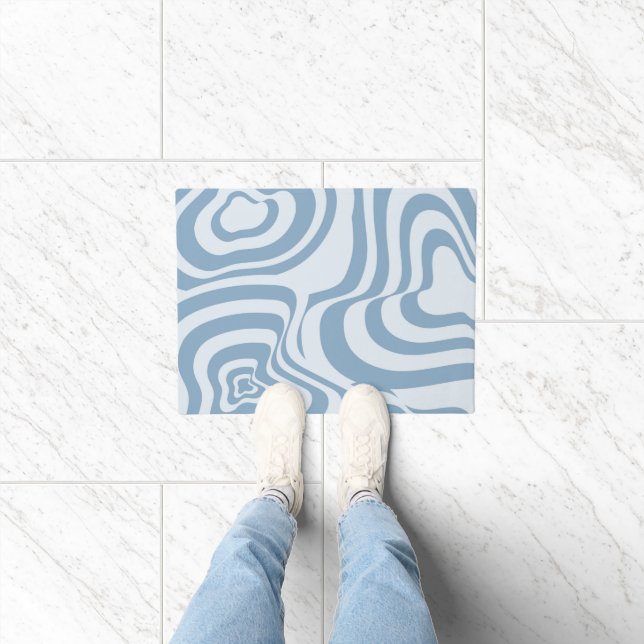 Blue Retro Swirl Groovy Y2K Pattern  Doormat (Indoor)