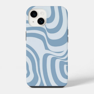 Blue Retro Swirl Groovy Y2K Pattern iPhone 14 Case