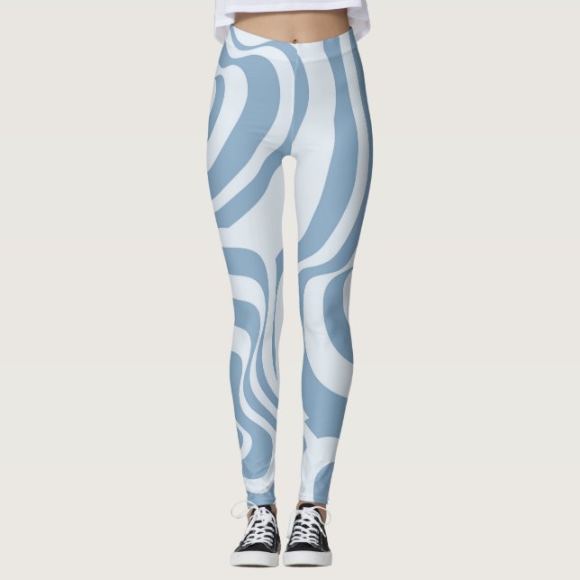 Blue Retro Swirl Groovy Y2K Pattern  Leggings (Front)