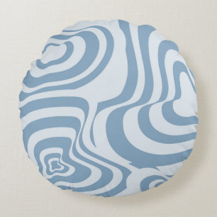 Blue Retro Swirl Groovy Y2K Pattern Round Cushion