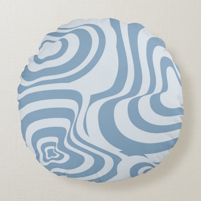 Blue Retro Swirl Groovy Y2K Pattern  Round Cushion (Front)