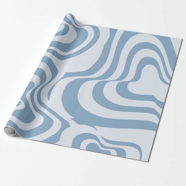 Blue Retro Swirl Groovy Y2K Pattern  Wrapping Paper (Unrolled)