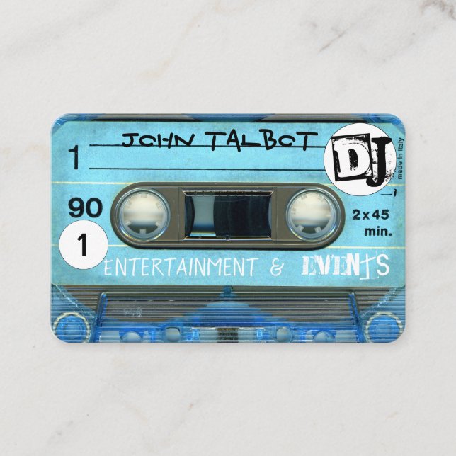 Blue Retro T4 Audiotape Cassette 80s DJ Business C Card (Front)