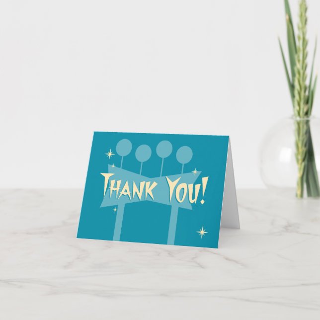 Blue Retro Thank You Notecard: MCM Bowling Sign (Front)