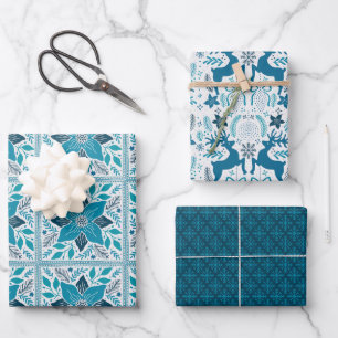Blue Retro Tides of Christmas Vibes Wrapping Paper Sheet