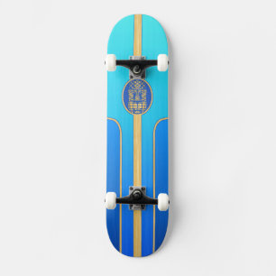 Blue Retro Tiki Surfboard Skateboard