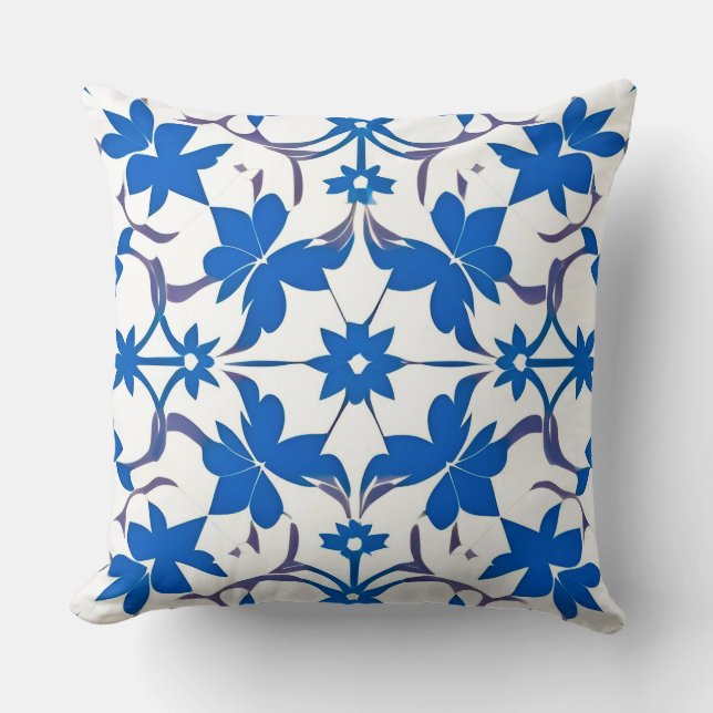 Blue Retro Tile Design Influence Cushion (Front)