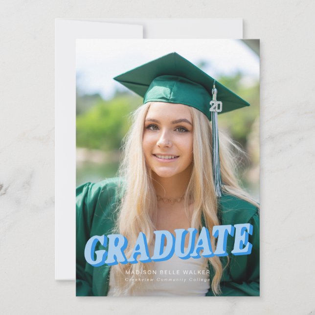 Blue Retro Typography Graduation Announcement (Front)