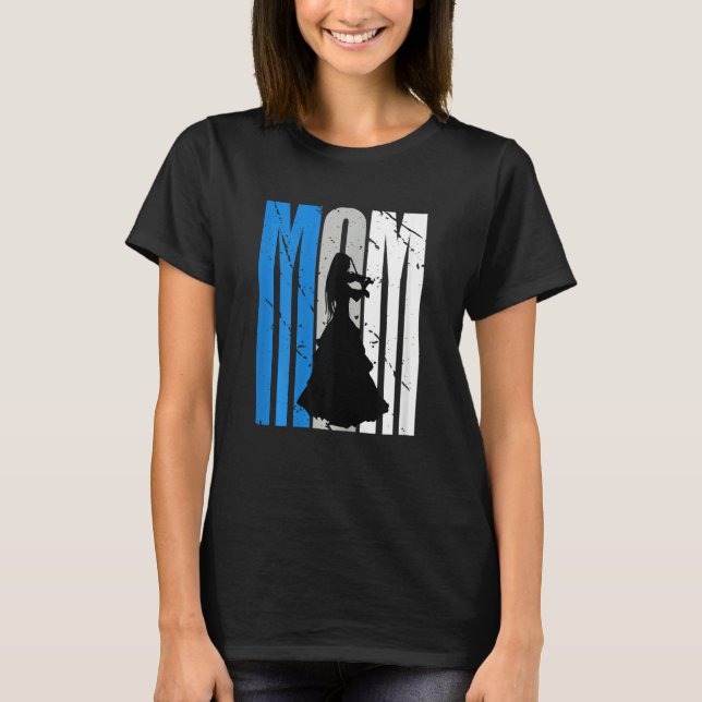 Blue Retro Violin Mom Violinist Moms Plays In Orch T-Shirt (Front)