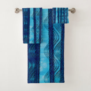 Blue Retro Wave Unique Cool Pattern Bath Towel Set
