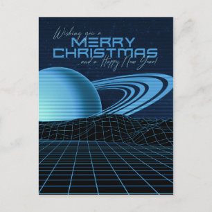 Blue Retrowave Christmas Postcard