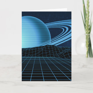 Blue Retrowave Greetings Card
