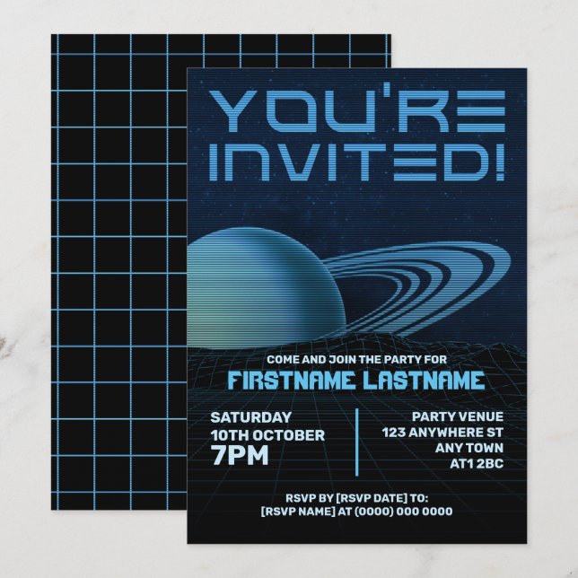 Blue Retrowave Party Invitation (Front/Back)