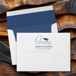 Blue Return Address Graduation Cap Envelope