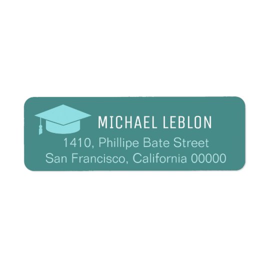 blue return address label with name graduation