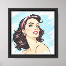 Blue Reverie Vintage Pin-Up Stretched Canvas Print