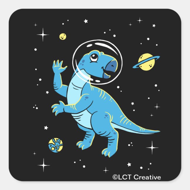 Blue Rhabdodon Dinos In Space Square Sticker (Front)