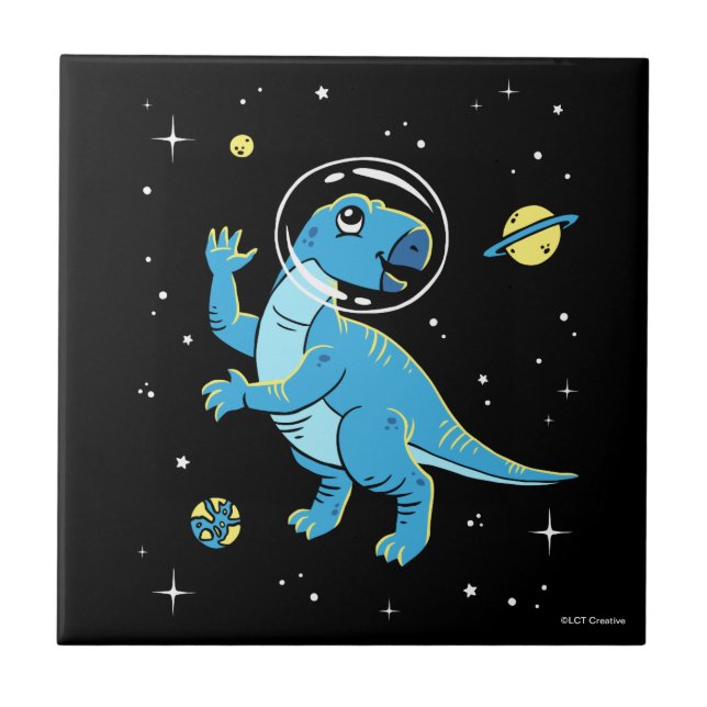 Blue Rhabdodon Dinos In Space Tile (Front)