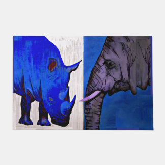 Blue Rhino and Elephant feng shui rug mat