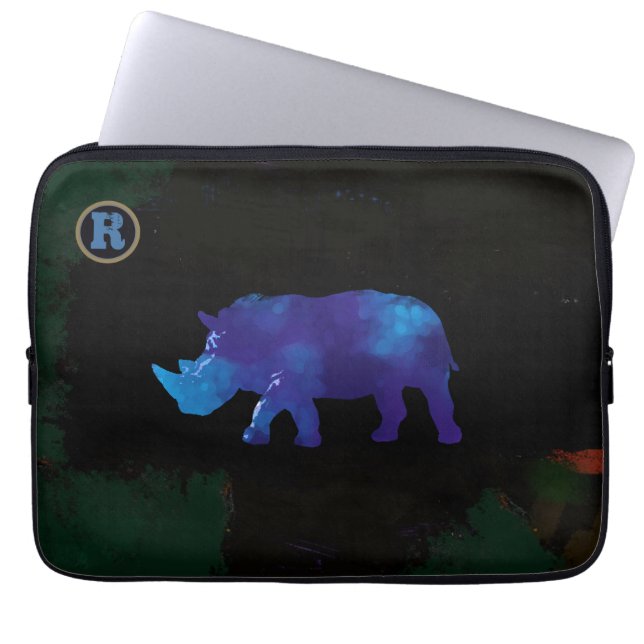 blue rhino animal art laptop sleeve (Front)