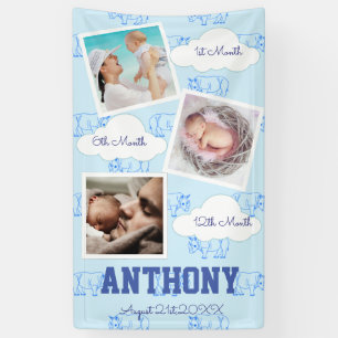 Blue Rhino Pattern Name Birthday Photo Album Baby  Banner