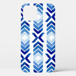 Blue Rhombus Arrows Watercolor Pattern iPhone 12 Case