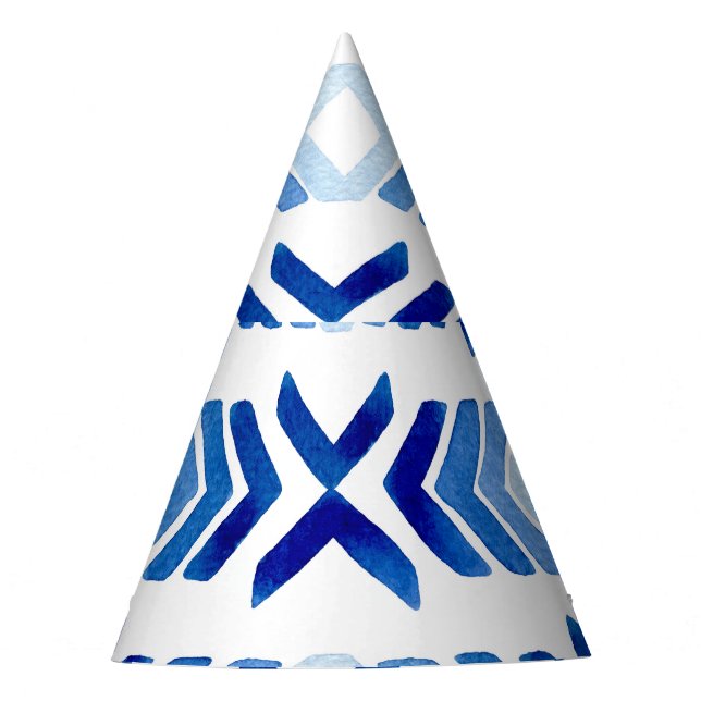 Blue Rhombus Arrows Watercolor Pattern Party Hat (Front)