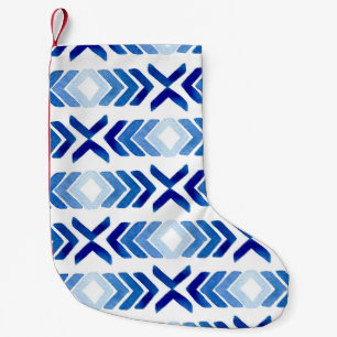 Blue Rhombus Arrows Watercolor Pattern Small Christmas Stocking