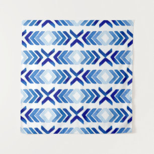 Blue Rhombus Arrows Watercolor Pattern Tapestry