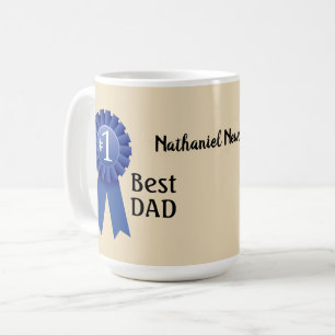 Blue Ribbon #1 Dad personalise with name Coffee Mug