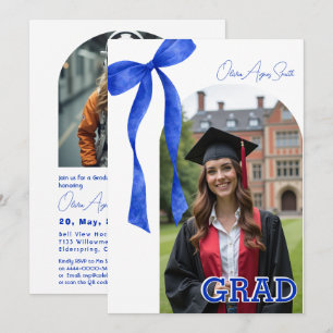 Blue Ribbon Accent Dual‑Photo QR Code Invitation