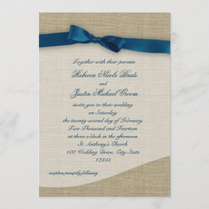 Blue Ribbon and Burlap Wedding Invitation