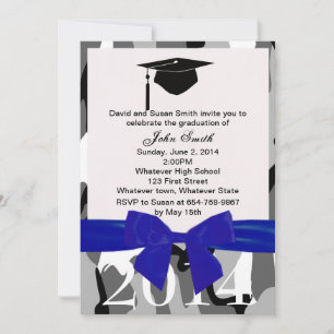 Blue Ribbon And Grey Camo Graduation Invitation