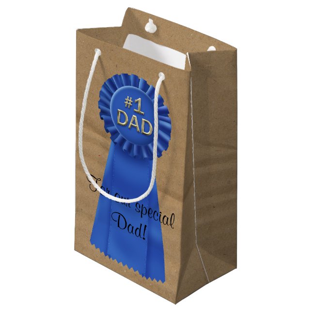 Blue Ribbon Award for Dad Small Gift Bag (Front Angled)