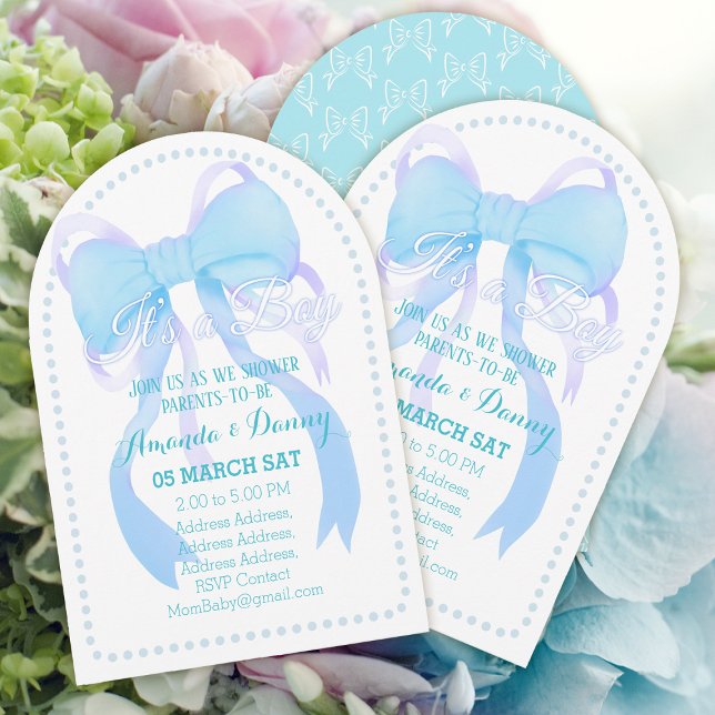 Blue Ribbon Baby Boy Shower Arch Invitation (Blue Ribbon Baby Shower Invitation Card)