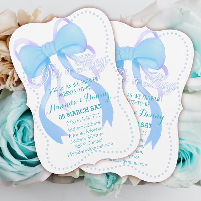 Blue Ribbon Baby Boy Shower  Holiday Card (Blue Ribbon Baby Shower Invitation Card.)