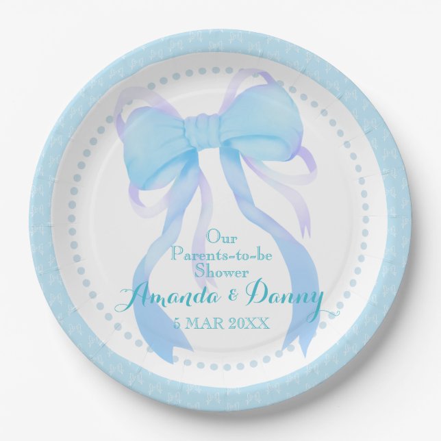 Blue Ribbon Baby Boy Shower  Paper Plate (Front)