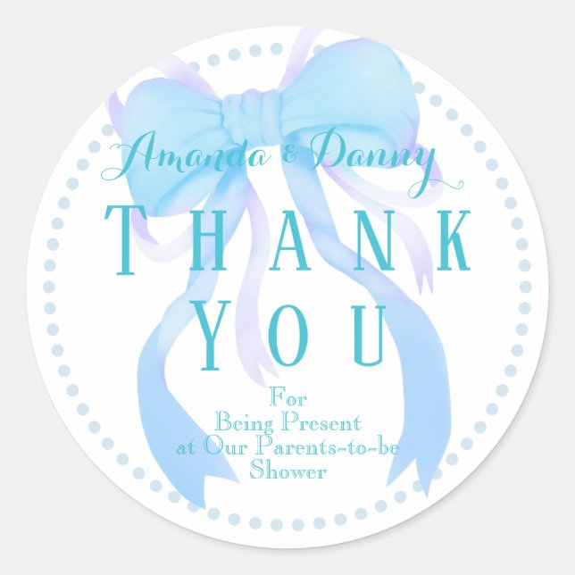 Blue Ribbon Baby Shower Sticker (Front)