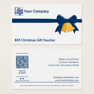 Blue Ribbon Bells Christmas Gift Voucher Card