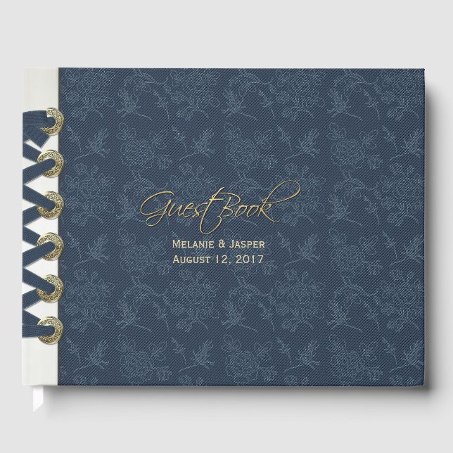 Blue Ribbon Bound Look Custom Wedding Guest Book (Front)