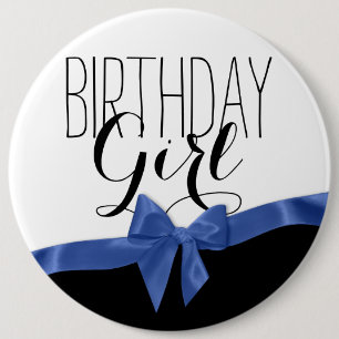 Blue Ribbon Bow Birthday Girl 6 Cm Round Badge
