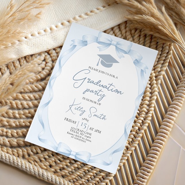 Blue Ribbon Bow Graduation Invitation (Creator Uploaded)