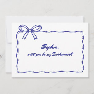 Blue Ribbon Bow Will You Be My Bridesmaid Invitation
