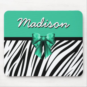 Blue Ribbon Bow Zebra Print Mouse Mat
