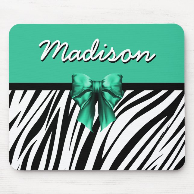 Blue Ribbon Bow Zebra Print Mouse Mat (Front)