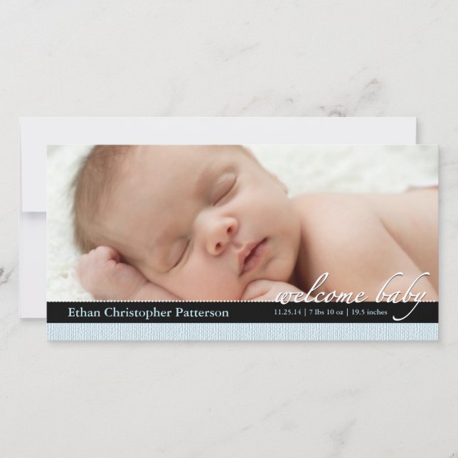 Blue Ribbon Boy Baby Birth Announcement Photocard (Front)