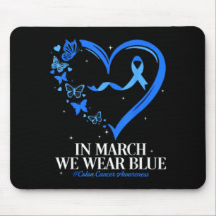 Blue ribbon butterfly blue heart colon cancer mouse mat