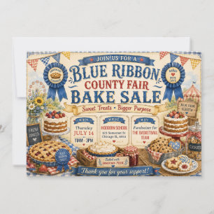 Blue Ribbon County Fair Bake Sale Design Invitation