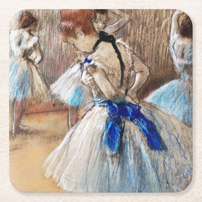 Blue Ribbon Dancer, Edgar Degas Square Paper Coaster (Front)